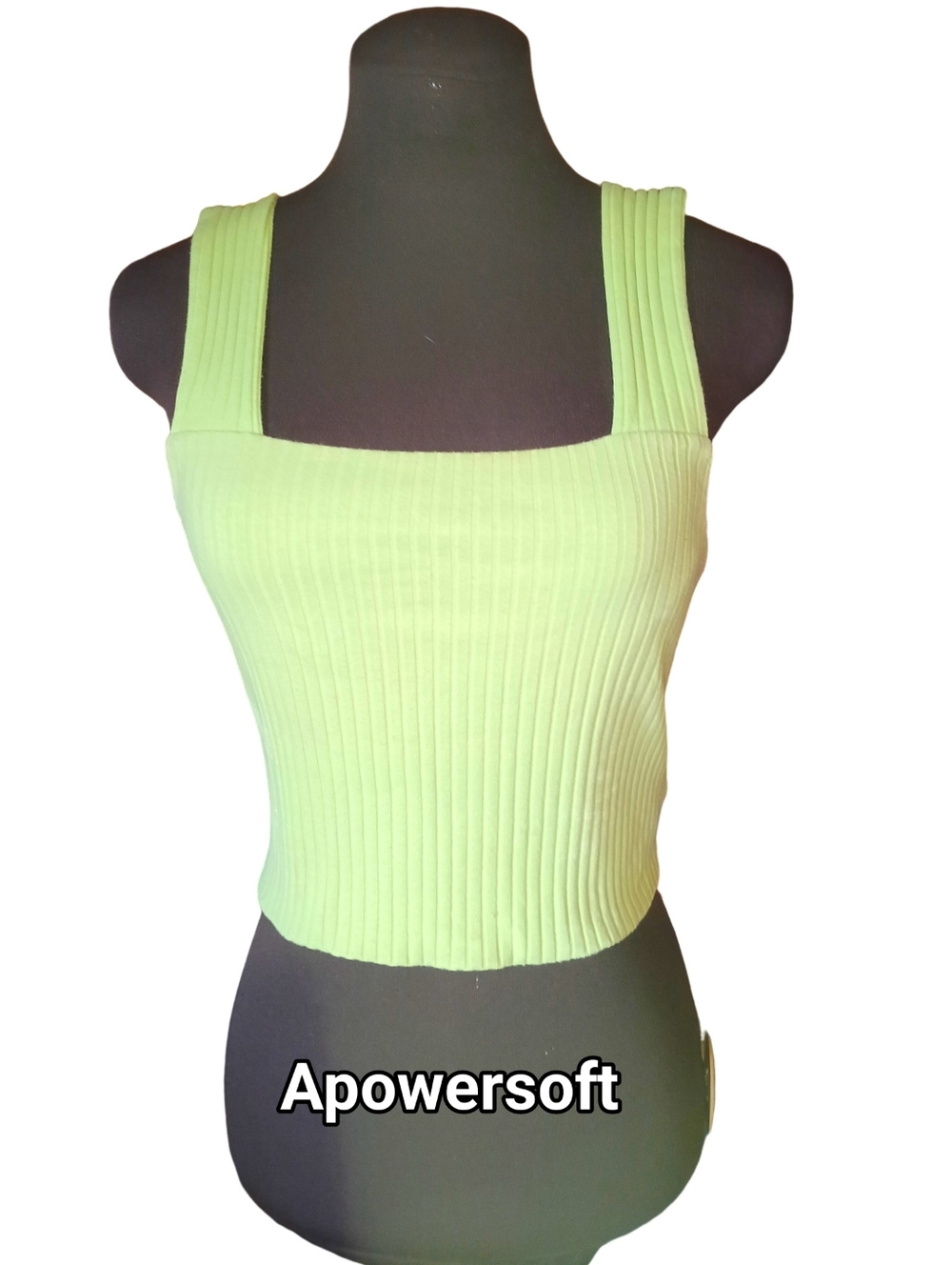 American Eagle Lime Green Ribbed Square Neck Crop Top Size Small